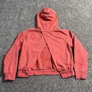 Athleta Moonrise Hoodie Sweatshirt Womens S Coral Open Back 100% Cotton Pullover